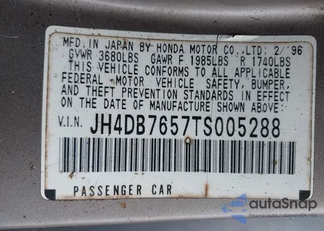1996 Acura Integra Ls from USA, damaged, VIN JH4DB7657TS005288